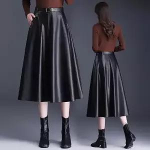 여친 스커트 가을 겨울 양 롱스커트 슬림핏 중기장 가죽 리얼 OP4