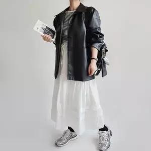 여자 유연한 소재 오버핏 간절기 카라 라이더자켓 (WFKBXSO)