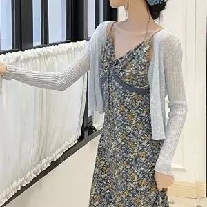 여성 여름 볼레로 브이넥 얇은 시스루 숏 가디건 (KYR-WFIUM0J)