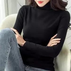 여자 데일리 출근 룩 겨울 목 폴라 검정 터틀넥 티 검정폴 라티 니트목 티셔츠 면목폴