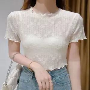 티셔츠 반팔티 크롭기장 여자 여름 프릴 이너 시스루 (WFKBWVA)