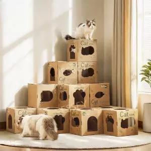 고양이종이박스 동굴 고양이 터널 스크래쳐 하우스 빌라 캣타워
