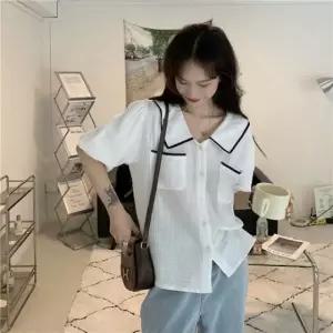 빅카라블라우스 여성블라우스 퍼프 반팔블라우스 (WFKC1JD)