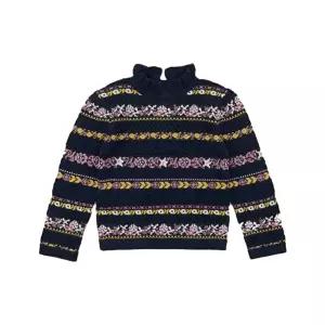 [미샤앤퍼프]키즈 아일릿 리본 패턴 파멜라 니트 네이비 K2000W25 0D3