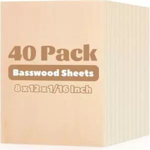 MIVIDE 40팩 배스우드 시트 8 x12 공예 합판 커팅용 2mm 공예용 보드 미완성 목재 DIY 장식품 및 모형 조각