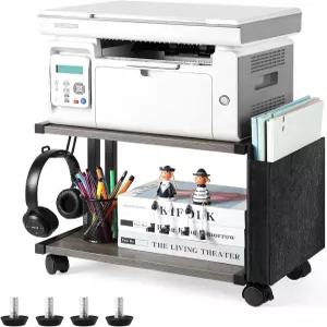 BTY 프린터 스탠드 수납용 소형 카트 바퀴 2단 데스크탑 홈 오피스 팩스 스캐너 파일회색