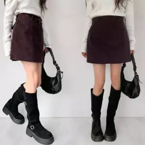 여성용 따뜻한 가을 겨울 골덴 미니 스커트