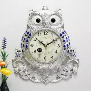 무소음 부자 부엉이 은도금 주물 벽시계 HCA-561S