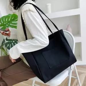 간편한 대용량 캔버스 포켓 숄더백 무지 에코백 학생 WEC9081