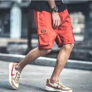 포캣 패치 트렌디 캐주얼 허리밴딩 남성 카고반바지