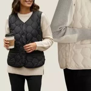 [개미물류] 셔링 패딩조끼 퀼팅 깔깔이 여성 이너 슬림 얇은 따뜻한 보온 패션 점퍼 경량 겨울 방한