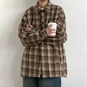 [골드스마일]남성 봄가을 체크 무드 셔츠 루즈핏 캐주얼 셔츠남방 아우터