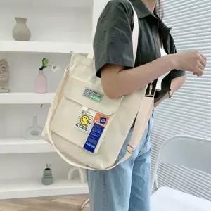 은창해피 레터링 라벨 캔버스 크로스백 에코백 가방 숄더백 가방 백 장바구니 쇼핑백 쇼퍼백 휴가 여성 빅