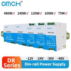 OMCH DIN 레일 DR-75 스위칭 전원 공급 장치 100W/120W/240W/480W 입력 200-240VAC 12V 36V SMPS