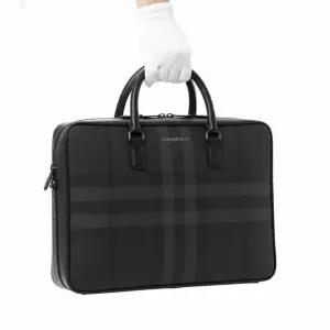 BURBERRY 체크 프린트 가죽 브리프 토트백