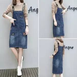 이쁘다요 로미홀리 원피스 멜빵 캐주얼 미디 여성 치마 청 데님 WFLMEMY