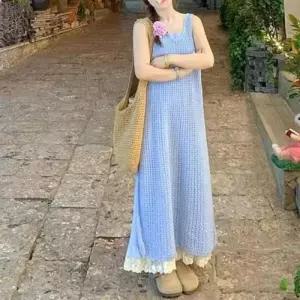 이쁘다요 라잇 민소매 여름 롱 세트 나시 치마 원피스 니트 투 펀칭 WFLMNAL