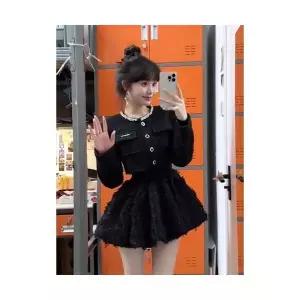 엘럽 여성용 정장세트 럭셔리 세트 가을 겨울 반코트 볼륨 원피스 투피스 박템4