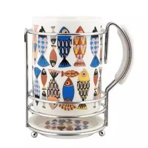 도자기 원형 물받이 수저통(블루피쉬) 수저함 주방용 수저통 씽크대 물빠짐 걸이용 수저꽂이