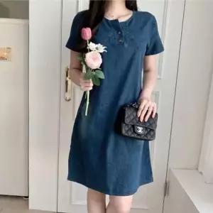 원피스 반소매 스커트 데님원피스 청원피스 라운 WFLMUU5