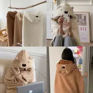 곰돌이 후드 망토 담요