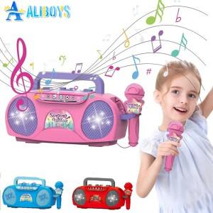 어린이 노래방 기계 마이크 휴대용 악기 빛 교육 장난감 소녀 소년 파티 생일 선물