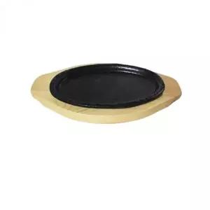 주물 타원형 스테이크용 무쇠 그릴판 원목 받침 포함