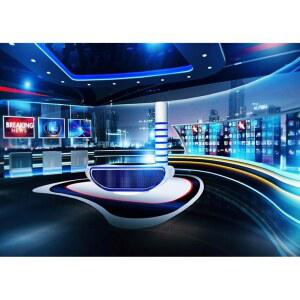 Loccor 7x5피트 패브릭 뉴스 방송 배경 가상 TV 스튜디오 사진 촬영 속보 미디어 모니터 장비 마이크 기자 인터뷰 무대 영상 녹화 포토콜 소품