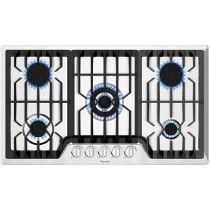 TOPWISH 36인치 내장 쿡탑, LPG/NG 컨버터블 가스레인지 탑 5 버너, 304 스테인리스 프로판 스토브, RVS 주방 아파트용 열전대 보호 기능이 있는 내추럴 홉 스토브탑