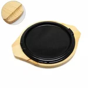 맥반석 주물 코팅 그릴팬 원목받침 구이용 시즈닝 팬 콘치즈 조리팬