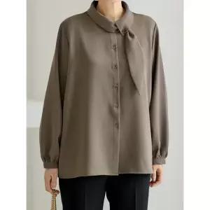 김여사 빅사이즈 프리미엄 타이 블라우스 프릴 디테일 우아한 격식룩 슬림핏 체형커버 5BL512404