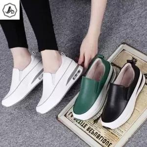 [애슬릿] 여성 스니커즈 끈없는 소 가죽 운동화 에어 쿠션