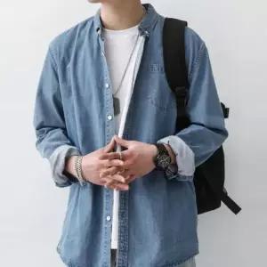 남성용 루즈핏 데님 셔츠 봄가을 데일리 아우터 청남방