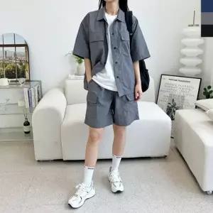 ACC SS1025W 여자 여름 트레이닝 셋업 포켓 반팔 남방 반바지 세트
