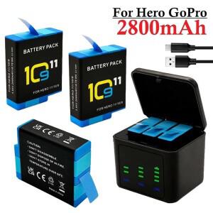 GoPro Hero 10 11 용 2800mAh 배터리 2800 mAh 9 액세서리 3 가지 방법 고속 충전기 박스 TF 카드 보관함