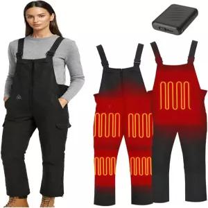 HVHVHEAT12V 12V 20000mAh 여성 발열 팬츠 오버롤 스키 겨울 스노우 배터리 및 라이트 오프 디자인 포함