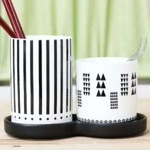 라인트라이앵글 도자기 수저통 2단 1P 숟가락통 티스푼통 예쁜수저통 포크통 수저정리함 커트러리보관