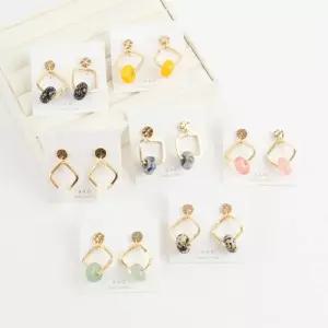 /다잇템 여성 옥 사각 신주 도넛 귀걸이