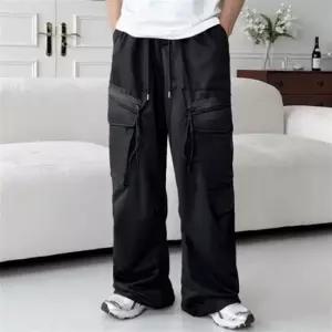 남자반바지 남성 스트링 스트릿 캐주얼 양쪽포켓 편안한 허리밴딩 지퍼카고 와이드 팬츠