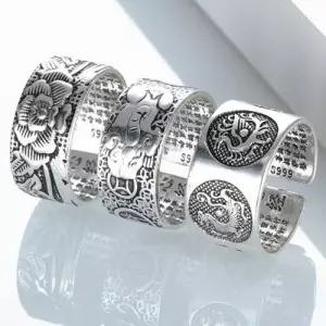 남여공용 빈티지 각인 은도금 129자 S999 부처님 반지 WAA0984