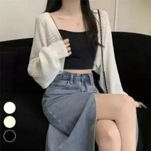 [라일리여성의류] Rly 실내착용 여름 반팔볼레로 볼레로니트 가디건 카