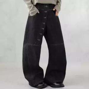 여성 넓은 빅사이즈 버튼업 진 바지