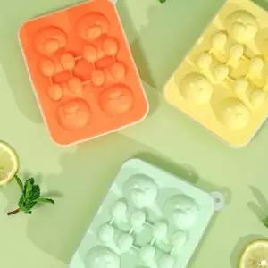 곰돌이 모양 얼음틀 4구 실리콘 주방 트레이 편리한 쿡웨어 얼음 제조기 (WFK69WN)