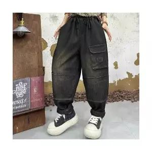 여성 스타일 완성 배기핏 청바지 기모 겨울 트렌드 밴드 배기 바지 스포M4