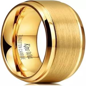 킹 윌 텅스텐 카바이드 남성용 웨딩 밴드 - 4/6/8mm 폭 14K 금도금 링 매트 브러시드 앤 하이 폴리쉬