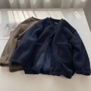 여성용 오버사이즈 따뜻한 뽀글이 기본 자켓