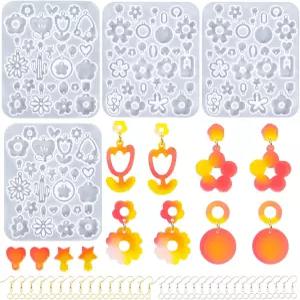 24쌍 꽃 귀걸이 몰드 - 200개의 이어 후크 및 점프 링이 있는 프리미엄 실리콘 수지 주얼리 펜던트