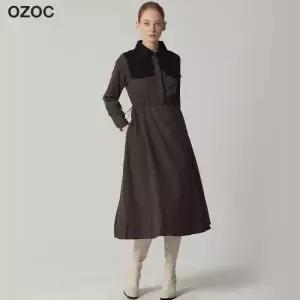[오조크] 코듀로이 배색 카라 원피스