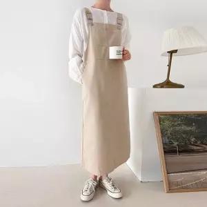 여성 면 멜빵 롱 원피스 임부복 만삭 -COP0585-