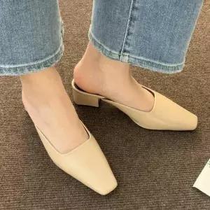 여성 사각코 뮬 구두 슬리퍼 로우힐 베이직 좁은발볼 WF61630